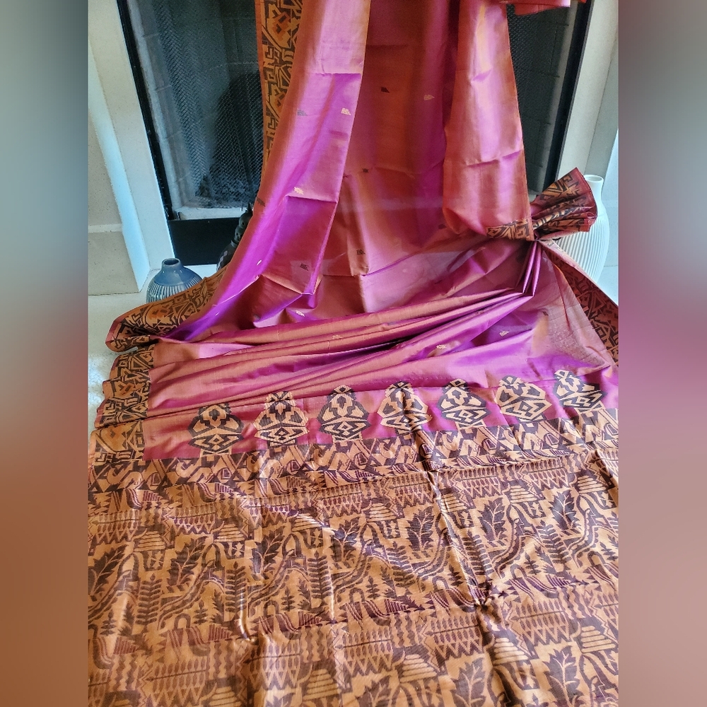 Women Pure Silk Valkalam Saree Threadwork No Zari Vintage Designer Handloom